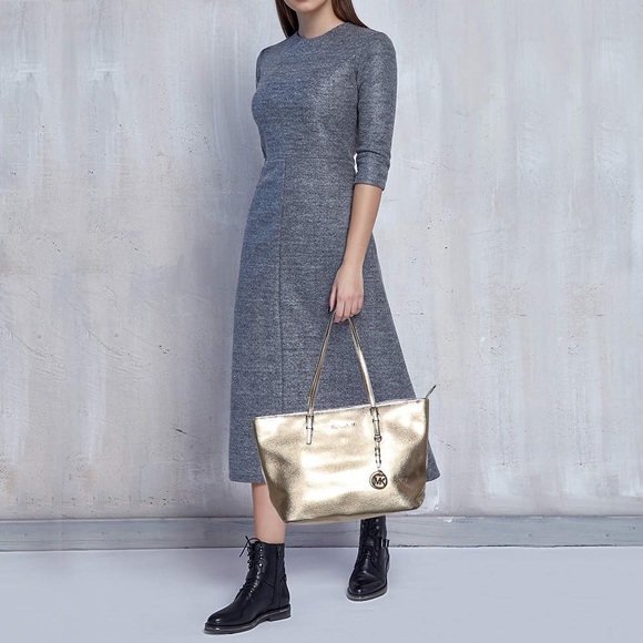 Michael Kors Gold Metallic Saffiano Leather Multifunction Tote - Picture 4 of 5